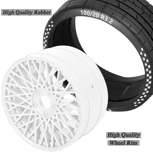 RC Wheels RC Tires for 1/8 Typhon 6S BLX,1/7 Infraction 6S BLX,Limitless,4PCS RC Wheels and Tires RC Truck Tires,Highway Tires Soft Tires,White