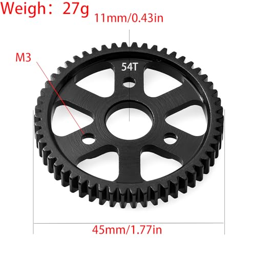 32P Spur Gear, 54T 0.8 Metric Pitch, Compatible with 32P, Hardened Steel 54 Tooth 0.8M Spur Main Gear for 1/10 TRAXXAS Ford Rustler Slash Stampede 4X4 Summit T-Maxx E-REVO Jato Arrma, Replace #3956 - size: M0.8-Spur Gear-54T