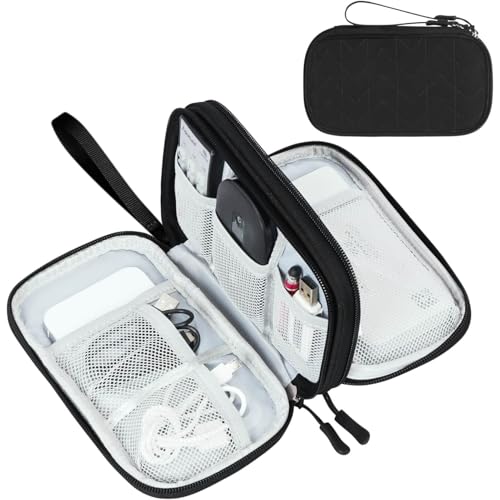 FYY Electronic Organizer, Travel Cable Organizer Bag Pouch Electronic Accessories Carry Case Portable Waterproof Double Layers All-in-One Storage Bag for Cable, Cord, Charger, Phone, Pattern Black (M) - color: Black Quilted, size: Medium