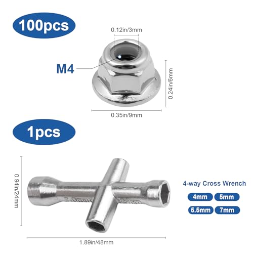 100PCS M4 Lock Nuts & Cross Wrench Hardware Tool Kit for Traxxas Axial Arrma Tamiya Redcat 1/10 RC Monster Truck Crawler Buggy Drift On-Road Car
