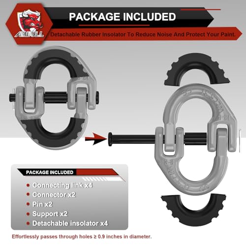 2 Pack 1/2" Safety Chain Connector Link, G80 Tow Hitch Hammerlock Coupling Link, Tow Chain Connector with 12000 lbs Loading (Gray) - color: Gray