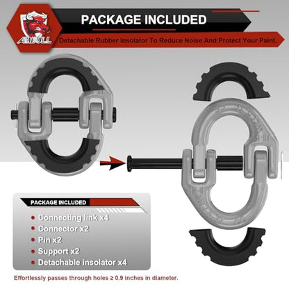 2 Pack 1/2" Safety Chain Connector Link, G80 Tow Hitch Hammerlock Coupling Link, Tow Chain Connector with 12000 lbs Loading (Gray) - color: Gray