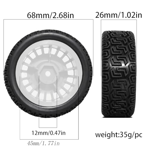 1/10 RC On-Road tires 68mm 4 PCS Rally Tires General Purpose Grip Soft Material Tread For 1:10 Tamiya xv02 Maze Tires Lc Off-Road 94123 Kyosho FW06%t048 (white, 3) - color: white