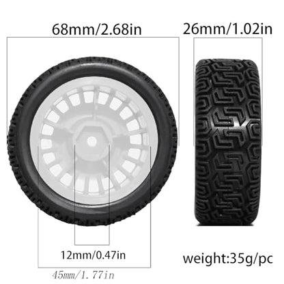 1/10 RC On-Road tires 68mm 4 PCS Rally Tires General Purpose Grip Soft Material Tread For 1:10 Tamiya xv02 Maze Tires Lc Off-Road 94123 Kyosho FW06%t048 (white, 3) - color: white