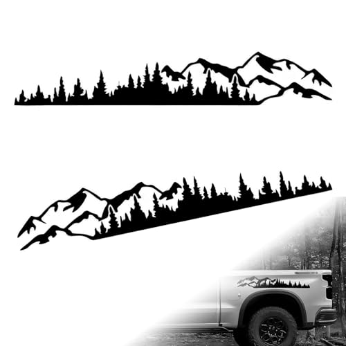 2 PCS Car Mountain Decals, Mountain Tree Forest Body Sticker, Cuttable Waterproof Decorative Film for Side Door Trunk Tailgate, Self-Adhesive Scratch Cover Protective Exterior (Black)