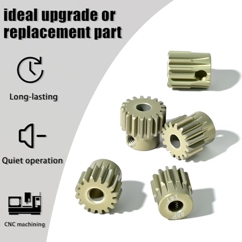 5Pcs 48P Aluminum Alloy Pinion Gear Set 3.175mm 13T 14T 15T 16T 17T Motor Pinion Gear W/ M4 Screw and Hex Key, Fit 3.175mm (1/8-Inch) Shaft, for Arrma HPI Kyosho Losi Axial Traxxas Tamiya 1/10 RC Car - size: 48P-P-3.175mm-13-17T