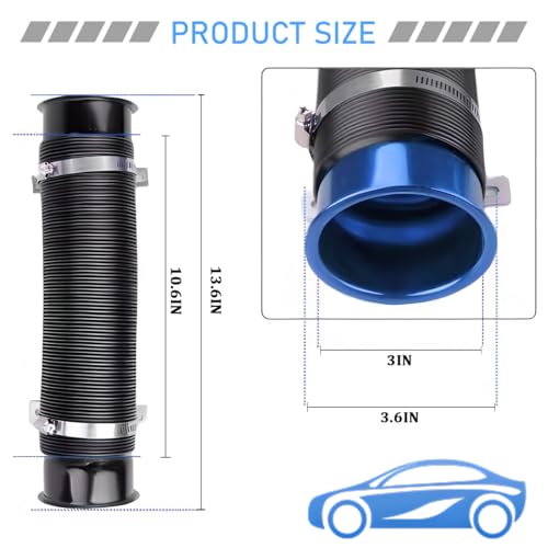 3" Car Turbine Intake Pipe, Adjustable Flexible Aluminum Vehicle Cold Air Intake Tube, Automotive Ducting Turbo Inlet Tube Pipe, Universal for SUV Automobile Truck (Blue) - color: Blue