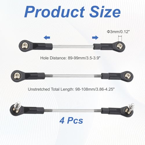 MECCANIXITY 4Pcs Adjustable Turnbuckles Camber Link, 89-99mm Turnbuckle Rod Steering Servo Linkage with M3 Ball Head Rod Ends for RC Car Replace Parts - size: 89-99mm
