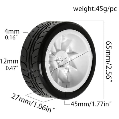 STMU 2.56" RC On-Road Tires & Wheel Set Rubber Tires with Plastic Rims 12mm Hex Compatible with 1/10 Scale Touring Cars HSP Tamiya Kyosho Traxxas Sakura WLtoys (Wite) - color: Wite