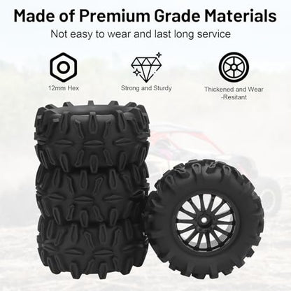 RC Car Tires and Wheels, daitoku 12mm Hex RC Truck Tires for TRAXXAS Rlaarlo 1/16 E-Revo HSP 94186 16208 16209 16210 WLtoys 144001 MJX16208 HBX94828 GRM16 1/16 RC Truck