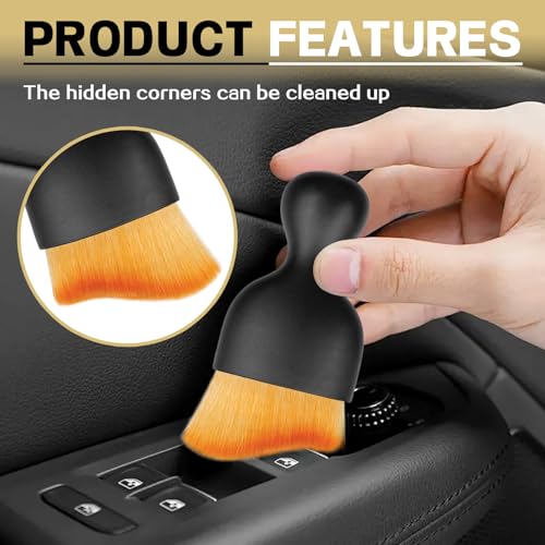 1Pcs Auto Soft Hair Brush Advanced Car Interior Detailing Brush for Dashboard Air Vent Gaps Dust Removal and Cleaning of Leather Surfaces Widely Used, Black handle, yellowish-brown bristles - color: Yellow
