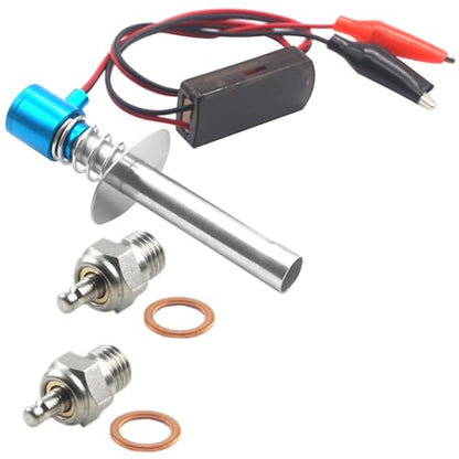 Share Goo RC Glow Plug Starter Igniter Ignitor 6V-24V for 1/8 1/10 RC Nitro Model Car Buggy Truck Boat,Blue & Glow Plug N4#4 NO.4 Medium Hot Spark 70117