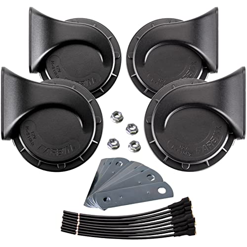 FARBIN Train Horn for Truck Car Horns Waterproof Auto Horn Electric Horn | 4Pcs, black classic design, waterproof, 12V 130dB loud, universal for any 12V vehicles - style: Two pairs of horn