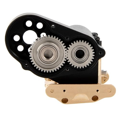 MEUS RACING SCX30 Transmission Assembled Gearbox with Brass Skid Plate for Axial SCX30 1/30 RC Crawler (Black) - color: Black