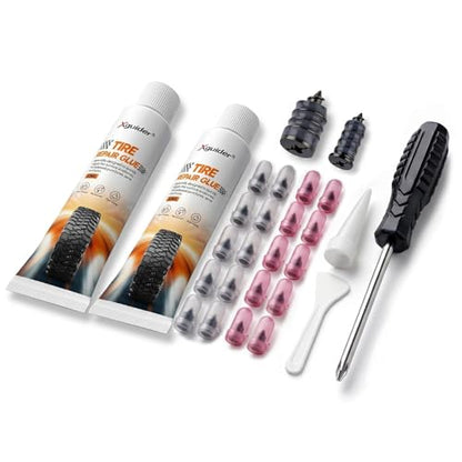 Tire Repair Kit, 100ml Repair Glue, 20 Rubber Nail Plugs | Fast Drying Adhesive, Waterproof Rubber Cement Glue, 2 Size Rubber Nail Screw Plugs for Car, Bicycle, SUV, ATV, Motorcycle - style: 50ml×2 + 20 nails