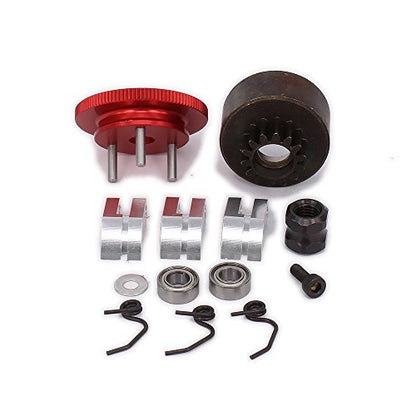 RCAWD RC Clutch Bell 14T Shoes Bearings Gear Flywheel Assembly Kit Springs Cone Engine Nut for HPI HSP Axial Himoto 1/8 RC Nitro Engine Car,Red