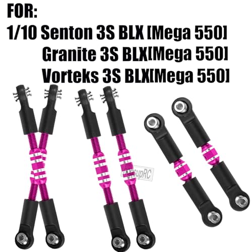 RC Aluminum Adjustable Turnbuckles Camber Links Toe Link Upgrades Part for 1/10 Senton/Granite/Vorteks 3S BLX(Mega 550).Alloy Adjustable Turnbuckles Hops Up.Pink(6PCS) - color: Pink(for 1/10)