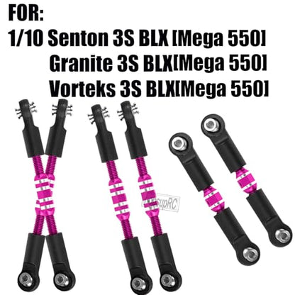 RC Aluminum Adjustable Turnbuckles Camber Links Toe Link Upgrades Part for 1/10 Senton/Granite/Vorteks 3S BLX(Mega 550).Alloy Adjustable Turnbuckles Hops Up.Pink(6PCS) - color: Pink(for 1/10)