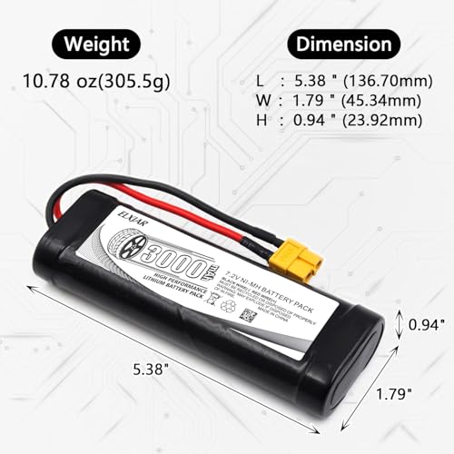 (2-Pack) 7.2V 3000mAh Ni-MH Battery with XT60 Plug for RC Cars & Trucks | 10C battery for LOSI, HPI, Associated, Kyosho and Tamiya 2WD/4WD models; includes 4.8V–12V Ni-MH/Ni-Cd charger. - color: 7.2V 3000mAh XT60-Plug