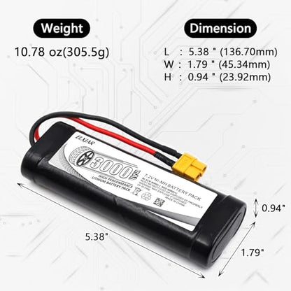 (2-Pack) 7.2V 3000mAh Ni-MH Battery with XT60 Plug for RC Cars & Trucks | 10C battery for LOSI, HPI, Associated, Kyosho and Tamiya 2WD/4WD models; includes 4.8V–12V Ni-MH/Ni-Cd charger. - color: 7.2V 3000mAh XT60-Plug