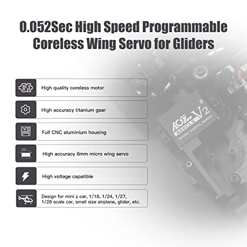 AGFRC 3KG HV RC Micro Servo for Mini-Z Cars (A06CLS V2 Black) | 6g Ultra-Light, 0.052s High Speed, Programmable, Digital Coreless Motor, Full Metal Gear, Ideal for 1/28 RC Cars - style: A06CLS V2 Black