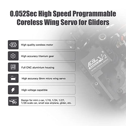AGFRC 3KG HV RC Micro Servo for Mini-Z Cars (A06CLS V2 Black) | 6g Ultra-Light, 0.052s High Speed, Programmable, Digital Coreless Motor, Full Metal Gear, Ideal for 1/28 RC Cars - style: A06CLS V2 Black
