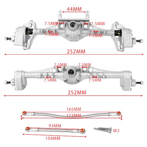 Metal Front and Rear Portal Axle Completes Set with Servo Mount for Axial 1/10 RC Crawler Capra 1.9 UTB AXI03004 AXI03000T1 T2 Buggy F9 Upgrade Parts (Silver) - color: Silver