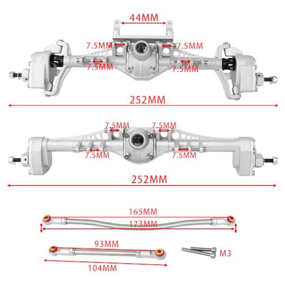 Metal Front and Rear Portal Axle Completes Set with Servo Mount for Axial 1/10 RC Crawler Capra 1.9 UTB AXI03004 AXI03000T1 T2 Buggy F9 Upgrade Parts (Silver) - color: Silver