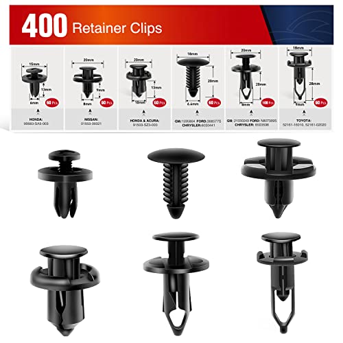 Nilight 400PCS Car Retainer Clips 6mm 7mm 8mm 9mm 10mm Expansion Screws Replacement Kit Bumper Push Rivet Clips for GM Ford Toyota Honda Chrysler Nissan - color: 400Pcs Clips