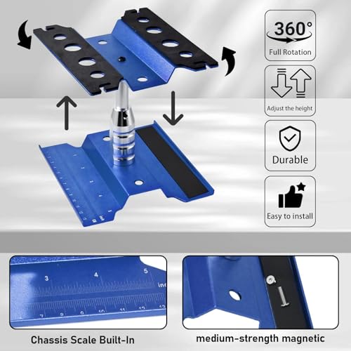 Rc Car Stand with Lit Lower Adjustable & 360'Rotatable, Rc Stand Repair Station with Shock Holder for TraxxasTRX4 Arrma Losi Axial Hsp Hbx Mix Wltoys, Wrenching On 1/8 1/10 1/12 1/14 Rc Rig Blue - color: Blue