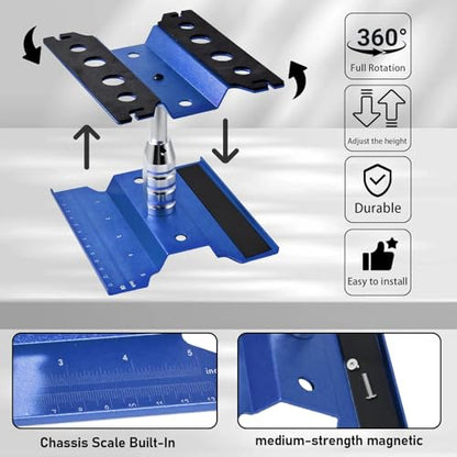 Rc Car Stand with Lit Lower Adjustable & 360'Rotatable, Rc Stand Repair Station with Shock Holder for TraxxasTRX4 Arrma Losi Axial Hsp Hbx Mix Wltoys, Wrenching On 1/8 1/10 1/12 1/14 Rc Rig Blue - color: Blue