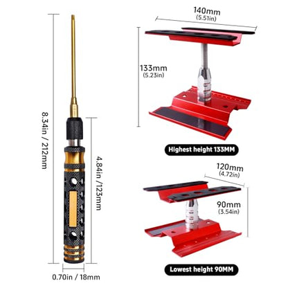 RC Hex Driver Set & RC Car Repair Work Stand Repair Tool Set 360 Degree Rotation for 1/8 1/10 1/12 1/16 1/18 RC Crawler Truck Buggy Rally (Red) - color: Red
