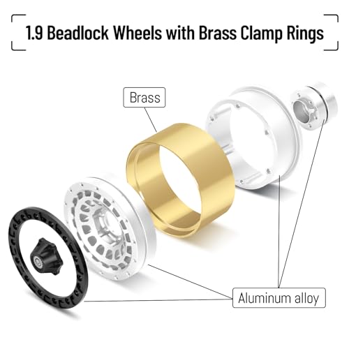 OGRC Brass Aluminum 1.9 Beadlock Wheels 167g Wheel Rims for SCX10 TRX4 | 668g Total Weights, 12mm Hex, for Gen7 Gen8 D90 VS4-10 1/10 RC Carwler, Silver - color: Silver