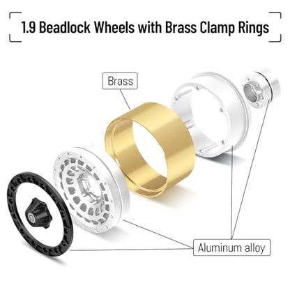 OGRC Brass Aluminum 1.9 Beadlock Wheels 167g Wheel Rims for SCX10 TRX4 | 668g Total Weights, 12mm Hex, for Gen7 Gen8 D90 VS4-10 1/10 RC Carwler, Silver - color: Silver