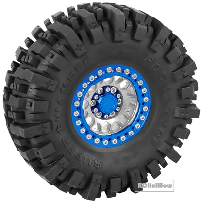 RC 1.9 Beadlock Wheels 1.9 Beadlock Tires for 1/10 SCX10 90046 AX103007 TRX4 TRX6 D90 VS4-10 MST CFX Gen8 7 RC Crawler,Alloy Aluminium rc Wheel Rim w/Rings & Rubber Tires,Silver w/Navy Blue - color: Silver(4pcs)