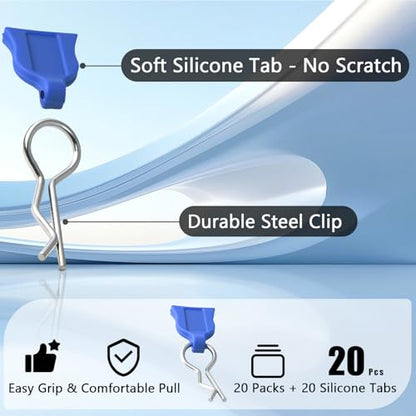RC Body Clips with Pull Tabs, 1.2mm Stainless Steel R Clips Body Pins for 1/10 1/12 RC Cars, Trucks, Crawlers, Buggy & Touring Cars, Compatible with Traxxas Axial Arrma Redcat HPI HSP Himoto, 20-Pack - color: Blue