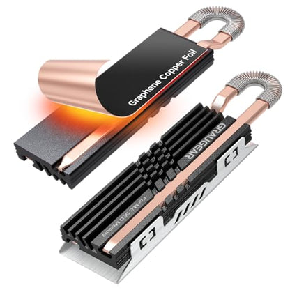 GRAUGEAR Heat Pipe Cooler for M.2 SSD Memory Extension, M.2 2280 NVMe SSD Heatsink, Pure Copper Heat Pipe, Premium Aluminum Plate-Fin Design, Thermally Conductive Graphite on Copper Foil