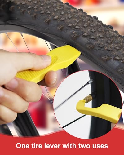 Bike Tire Repair Kit, Bicycle Inner Tube Puncture Patch Kits with 20 PCS Vulcanizing Patches, User Manual, Metal Rasp and Tire Lever, Bike Patch Kit for Mountain and Road Bike - style: Upgraded Tire Levers-yellow