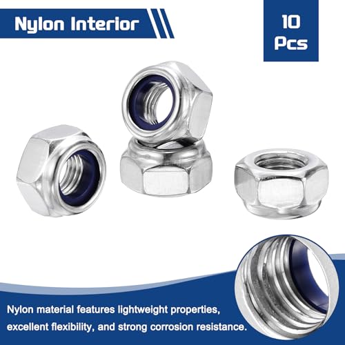 10Pcs Nylon Locking Hex Nuts - [M8-1], 304 Stainless Steel Hardware Nuts, Silver, for Automotive, Aerospace, Industrial Applications Use - color: Silver, size: M8x1mm