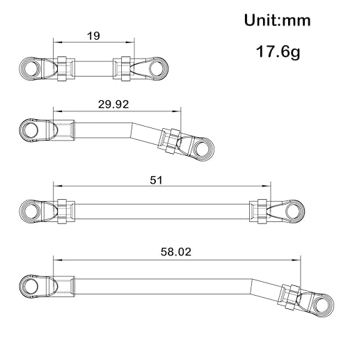 MEUS Racing SCX24 Links High Clearance Chassis Links & Steering Links Set for Axial 1/24 SCX24 Deadbolt AXI90081 B17 AXI00004 RC Crawler (Aluminum Alloy) - color: Aluminum