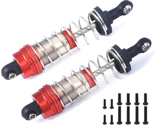 72mm Oiled Shock Absorbers, Aluminum RC Shock Absorber Damper Set for 1/12 1/14 1/16 WLtoys 144001, 124019,124018, MJX 16208 16209 14301, HBX 16889, SCY Upgrade Parts (2PCS) - color: Sliver, Red, size: Long