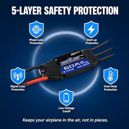 ZTW Beatles G2 60A ESC 2-6S Built-in Switching BEC 5V/6V 8A Brushless Speed Control for RC Airplane Aircraft Fixed-Wing - size: 60A