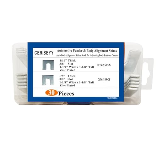 Automotive Alignment Shim Assortment Kit Auto Body Fender Alignment Shim 1/16" & 1/8" Thick- 3/8" Slot (30)