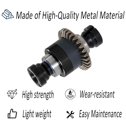 Assembled Differential 30T 0.8Mod for ARRMA 1/18 Granite GROM, Typhon GROM, 1/14 Mojave GROM, 1/12 Losi AWD RC Racecar, RC Front & Rear Universal Upgraded Metal Differential 2Pcs (Black/Black) - color: Black-black