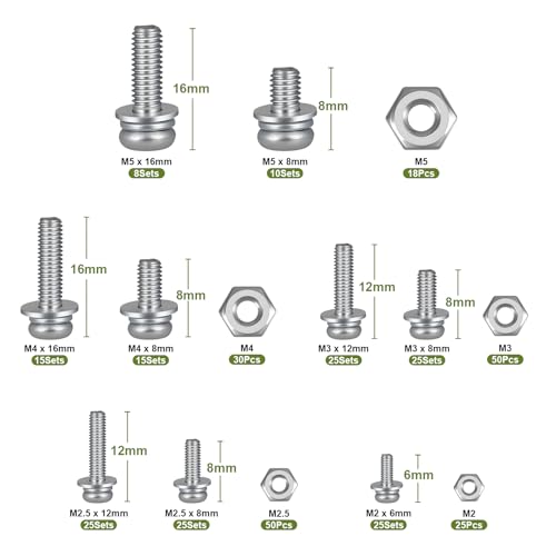 692Pcs Machine Screws Assortment Kit,Metric Nut and Bolt Assorted M2 M2.5 M3 M4 M5,304 Stainless Steel Phillips Pan Head Small Combination Screw with Fixed Washers(All-in-One Design) - size: M2/2.5/3/4/5 692PCS Machine SS