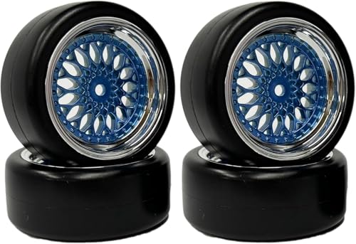 1/10 Drift Wheels Tires Set,AMZSTAR 4PCS 63mm RC Hard Tyre with Plastic Wheel Rims 12mm Hex for 1/10 RC On Road Racing Touring Drifting Car for Tamiya TT01 HSP HPI Kyosho (Blue Silver,Offset:9mm) - color: Blue Silver,offset:9mm