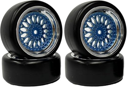 1/10 Drift Wheels Tires Set,AMZSTAR 4PCS 63mm RC Hard Tyre with Plastic Wheel Rims 12mm Hex for 1/10 RC On Road Racing Touring Drifting Car for Tamiya TT01 HSP HPI Kyosho (Blue Silver,Offset:6mm) - color: Blue Silver,offset:6mm