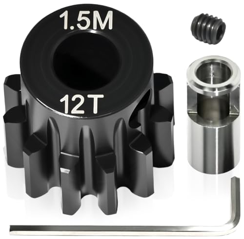 M1.5 12T Pinion Gear 8mm Bore with 8mm to 5mm Shaft Adapter Sleeve, Chromium Steel Motor Gear with Set Screw & Hex Key for Traxxas ARRMA Losi 1/5 1/8 RC Cars - size: 12T
