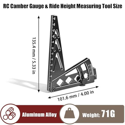 Ride Height Gauge RC Car Camber Gauge Adjustable RC Car Wheel Rim Measuring Tool Ruler, CNC-Machined Aluminum Alloy Height Camber for Traxxas Arrma Losi Axial HPI Redcat Racing 1/10 1/8 1/7 Sca Silver - color: Silver