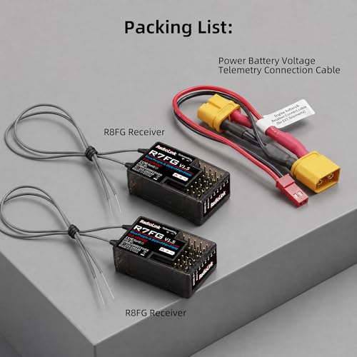 Radiolink R7FG 7 Channel Gyro Receiver 2.4GHz Integrated Telemetry Long Range Control for RC Car Boat Compatible Radiolink Transmitter RC6GS V3/RC6GS V2/RC6GS/RC4GS V3/RC4GS V2/RC4GS(2 Pcs) | 2.4GHz for RC Car/Boat, 600m Long Range Control, IPX4 Water Spl